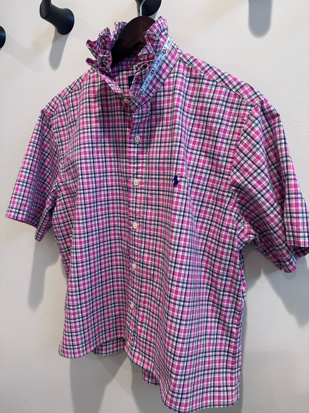 Ralph Lauren Reworked OOAK Ruffle Collar Plaid Top | Scandinavian Ribbon | Large - Picture 4 of 9